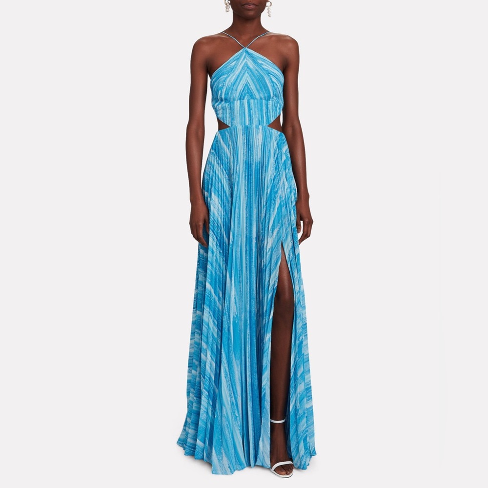 Women's Blue Janet Pleated Striped Gown